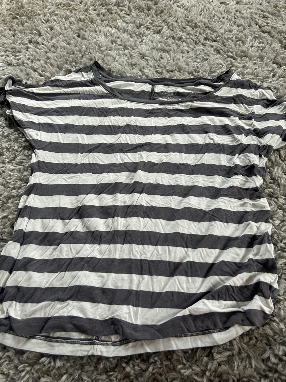 Women's grey  and White Striped Short Sleeve Top